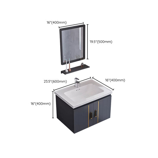 Glam Single Wall Mount Sink Vanity Gray Metal Base Rectangular Vanity Set Clearhalo 'Bathroom Remodel & Bathroom Fixtures' 'Bathroom Vanities' 'bathroom_vanities' 'Home Improvement' 'home_improvement' 'home_improvement_bathroom_vanities' 7327234