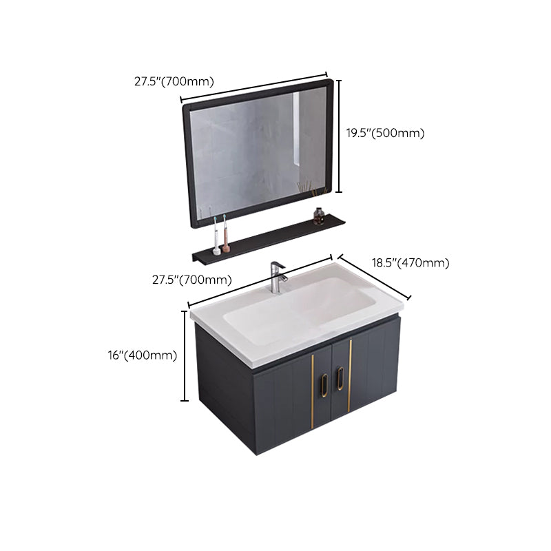 Glam Single Wall Mount Sink Vanity Gray Metal Base Rectangular Vanity Set Clearhalo 'Bathroom Remodel & Bathroom Fixtures' 'Bathroom Vanities' 'bathroom_vanities' 'Home Improvement' 'home_improvement' 'home_improvement_bathroom_vanities' 7327235