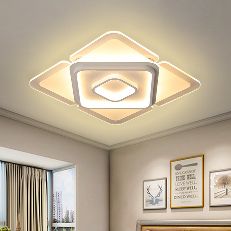 16"/19.5" W LED Bedroom Flush Lamp Contemporary White Flushmount with Square Acrylic Shade in White/Warm Light Clearhalo 'Ceiling Lights' 'Close To Ceiling Lights' 'Close to ceiling' 'Flush mount' Lighting' 732724