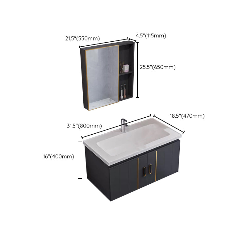 Glam Single Wall Mount Sink Vanity Gray Metal Base Rectangular Vanity Set Clearhalo 'Bathroom Remodel & Bathroom Fixtures' 'Bathroom Vanities' 'bathroom_vanities' 'Home Improvement' 'home_improvement' 'home_improvement_bathroom_vanities' 7327246