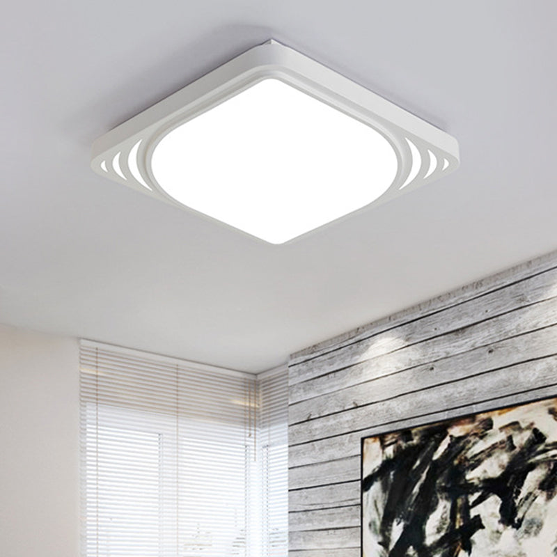 Simple LED Flush Mount Light White Square Ceiling Light Fixture with Metal Shade in Warm/White Light, 16.5"/20.5" Wide White Clearhalo 'Ceiling Lights' 'Close To Ceiling Lights' 'Close to ceiling' 'Flush mount' Lighting' 732729