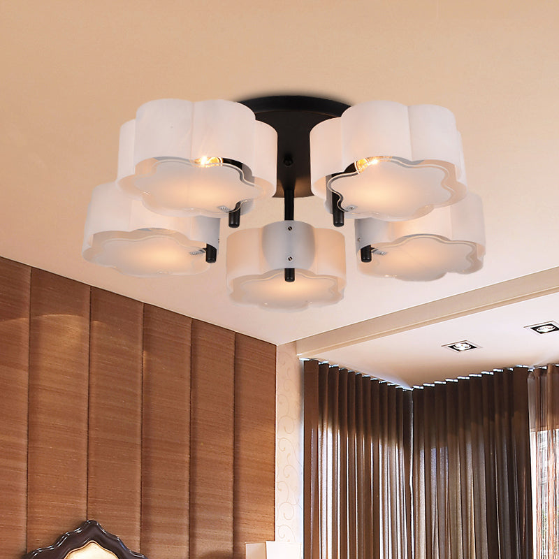 Scalloped Drum Flushmount Modernist Acrylic 5 Heads Living Room Semi Flush Mount in White White Clearhalo 'Ceiling Lights' 'Close To Ceiling Lights' 'Close to ceiling' 'Semi-flushmount' Lighting' 732735