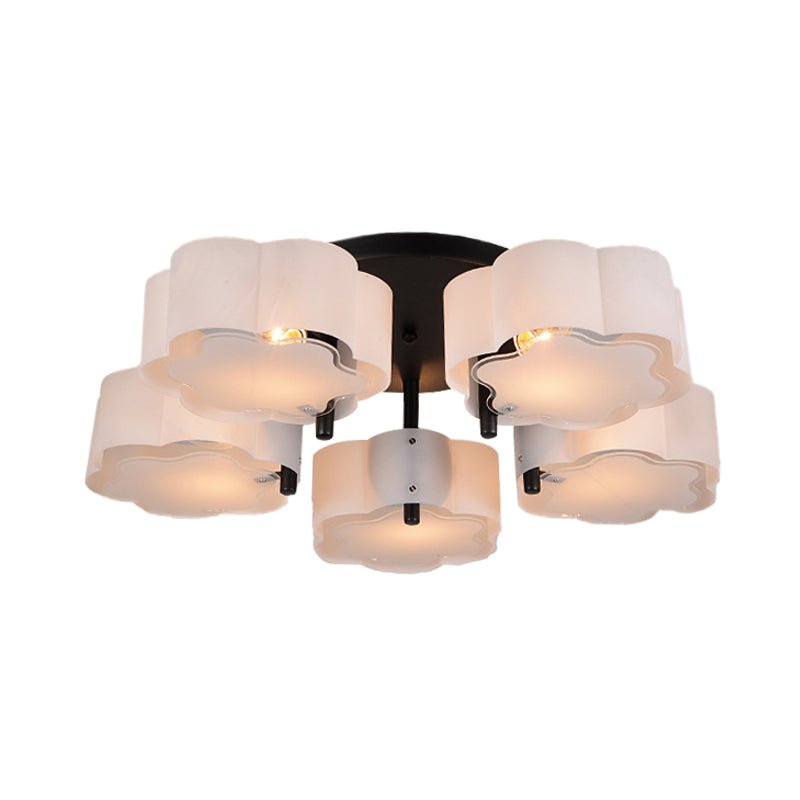 Scalloped Drum Flushmount Modernist Acrylic 5 Heads Living Room Semi Flush Mount in White Clearhalo 'Ceiling Lights' 'Close To Ceiling Lights' 'Close to ceiling' 'Semi-flushmount' Lighting' 732737