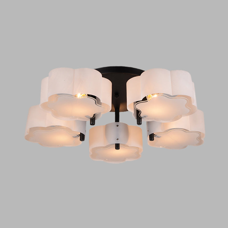 Scalloped Drum Flushmount Modernist Acrylic 5 Heads Living Room Semi Flush Mount in White Clearhalo 'Ceiling Lights' 'Close To Ceiling Lights' 'Close to ceiling' 'Semi-flushmount' Lighting' 732738