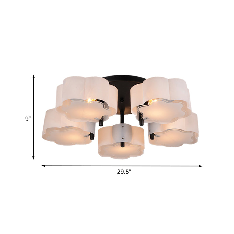 Scalloped Drum Flushmount Modernist Acrylic 5 Heads Living Room Semi Flush Mount in White Clearhalo 'Ceiling Lights' 'Close To Ceiling Lights' 'Close to ceiling' 'Semi-flushmount' Lighting' 732739