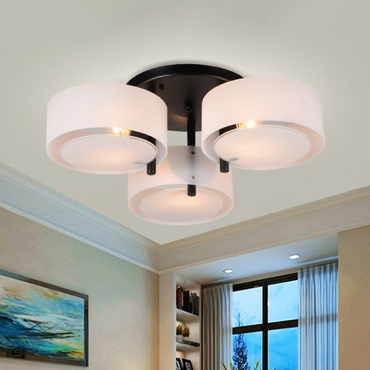 White Drum Shape Semi Flush Mount Modern 3-Head Acrylic Close to Ceiling Light for Living Room White Clearhalo 'Ceiling Lights' 'Close To Ceiling Lights' 'Close to ceiling' 'Semi-flushmount' Lighting' 732740