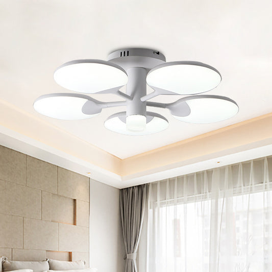 Modernism 5-Light Flush Light Fixture White Table Tennis Board LED Semi Ceiling Flush with Acrylic Shade White Clearhalo 'Ceiling Lights' 'Close To Ceiling Lights' 'Close to ceiling' 'Semi-flushmount' Lighting' 732745