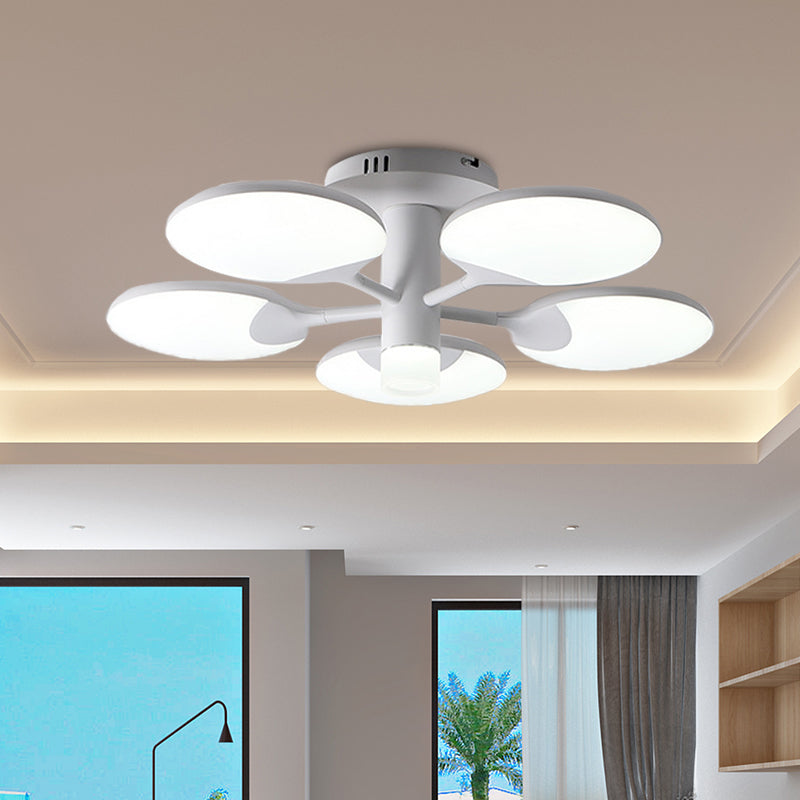 Modernism 5-Light Flush Light Fixture White Table Tennis Board LED Semi Ceiling Flush with Acrylic Shade Clearhalo 'Ceiling Lights' 'Close To Ceiling Lights' 'Close to ceiling' 'Semi-flushmount' Lighting' 732746