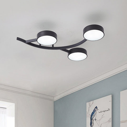 Metallic Small Drum Flush Mount Fixture Modernist LED Black Semi Ceiling Flush with Branch Design Black Clearhalo 'Ceiling Lights' 'Close To Ceiling Lights' 'Close to ceiling' 'Semi-flushmount' Lighting' 732750