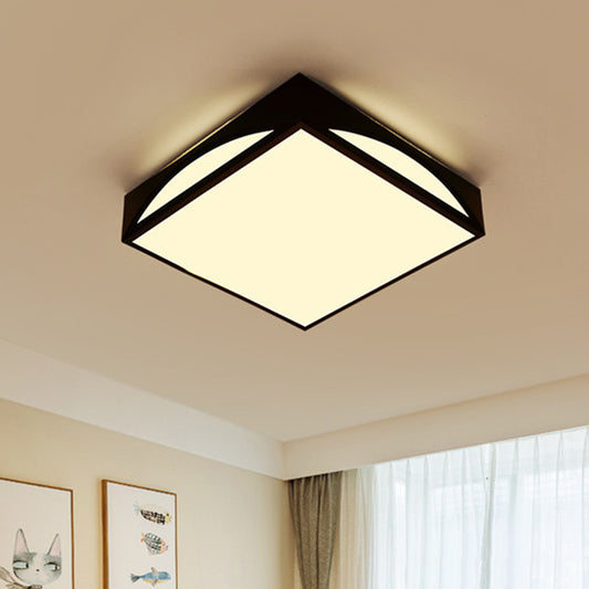 White/Black Squared Box Flush Mount Light Minimalist 18.5"/22.5" W LED Metallic Ceiling Lamp in White/Warm Light Black Clearhalo 'Ceiling Lights' 'Close To Ceiling Lights' 'Close to ceiling' 'Flush mount' Lighting' 732755