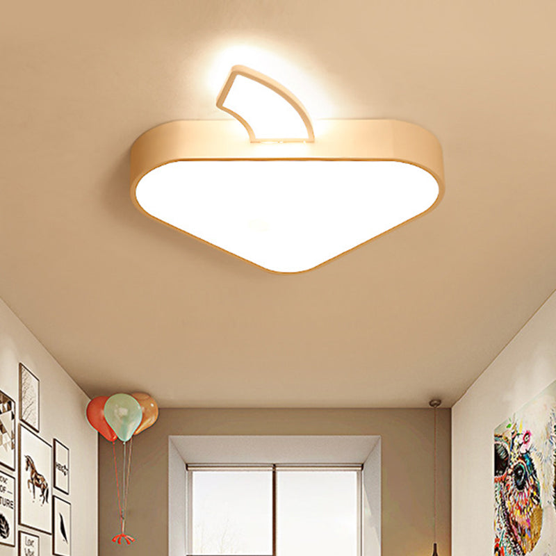 Triangle Apple Ceiling Flush Mount Modern Iron Child Bedroom LED Flushmount Lighting in White, 18"/21.5" Wide Clearhalo 'Ceiling Lights' 'Close To Ceiling Lights' 'Close to ceiling' 'Flush mount' Lighting' 732765