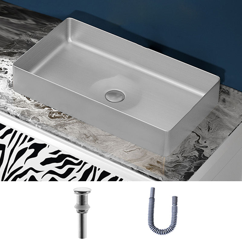 Modern Bathroom Sink with Pop-Up Drain Rectangular Metal Vessel Bathroom Sink Silver Unavailiable Sink Clearhalo 'Bathroom Remodel & Bathroom Fixtures' 'Bathroom Sinks & Faucet Components' 'Bathroom Sinks' 'bathroom_sink' 'Home Improvement' 'home_improvement' 'home_improvement_bathroom_sink' 7327839