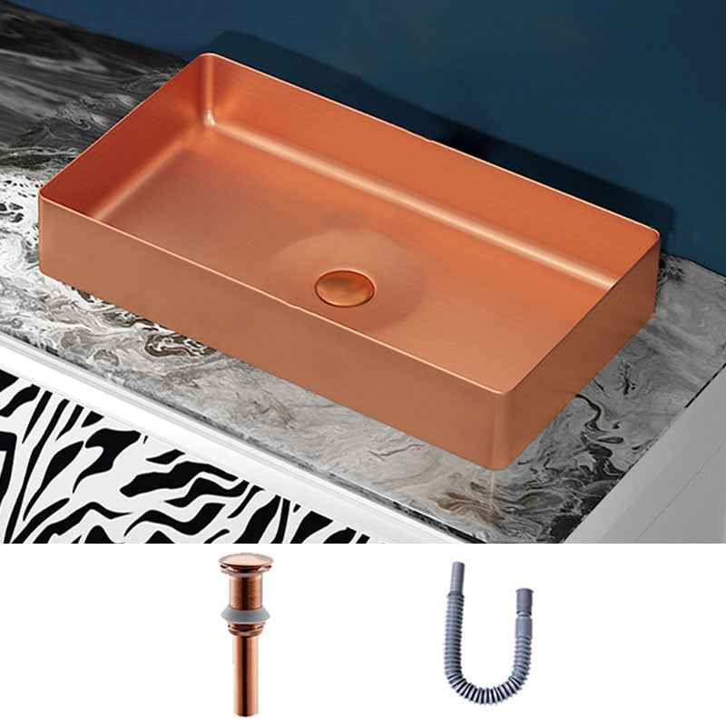 Modern Bathroom Sink with Pop-Up Drain Rectangular Metal Vessel Bathroom Sink Rose Gold Unavailiable Sink Clearhalo 'Bathroom Remodel & Bathroom Fixtures' 'Bathroom Sinks & Faucet Components' 'Bathroom Sinks' 'bathroom_sink' 'Home Improvement' 'home_improvement' 'home_improvement_bathroom_sink' 7327861