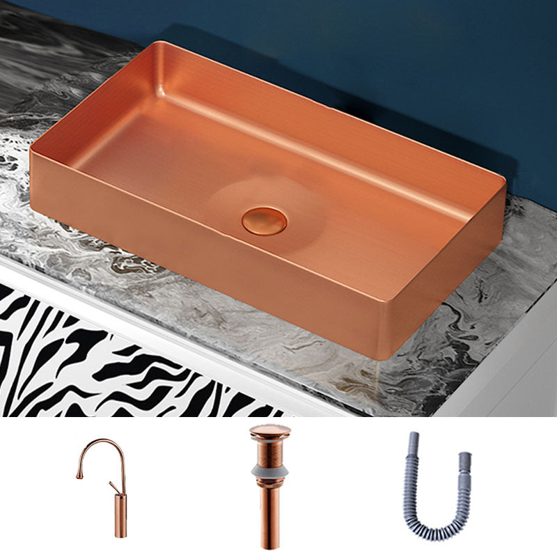 Modern Bathroom Sink with Pop-Up Drain Rectangular Metal Vessel Bathroom Sink Rose Gold Droplet Faucet Sink with Faucet Clearhalo 'Bathroom Remodel & Bathroom Fixtures' 'Bathroom Sinks & Faucet Components' 'Bathroom Sinks' 'bathroom_sink' 'Home Improvement' 'home_improvement' 'home_improvement_bathroom_sink' 7327862