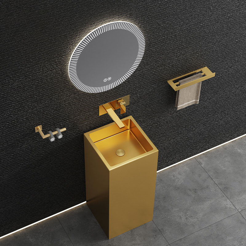 Contemporary Bathroom Sink with Pop-Up Drain Rectangular Metal Pedestal Bathroom Sink Clearhalo 'Bathroom Remodel & Bathroom Fixtures' 'Bathroom Sinks & Faucet Components' 'Bathroom Sinks' 'bathroom_sink' 'Home Improvement' 'home_improvement' 'home_improvement_bathroom_sink' 7327868