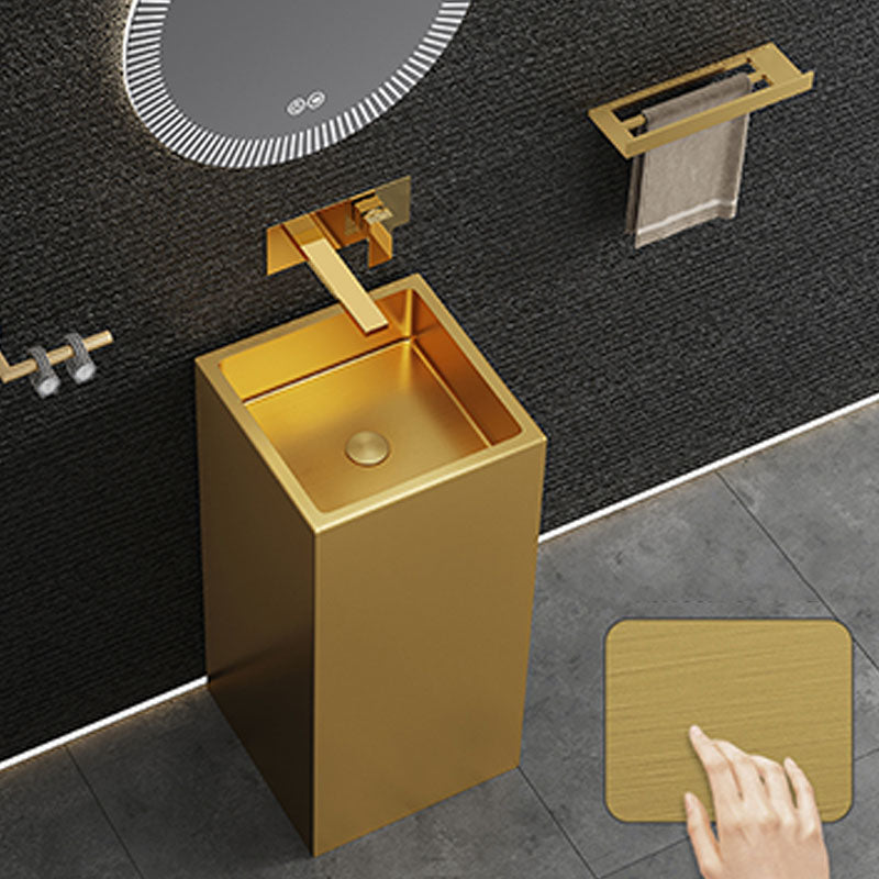 Contemporary Bathroom Sink with Pop-Up Drain Rectangular Metal Pedestal Bathroom Sink Clearhalo 'Bathroom Remodel & Bathroom Fixtures' 'Bathroom Sinks & Faucet Components' 'Bathroom Sinks' 'bathroom_sink' 'Home Improvement' 'home_improvement' 'home_improvement_bathroom_sink' 7327879