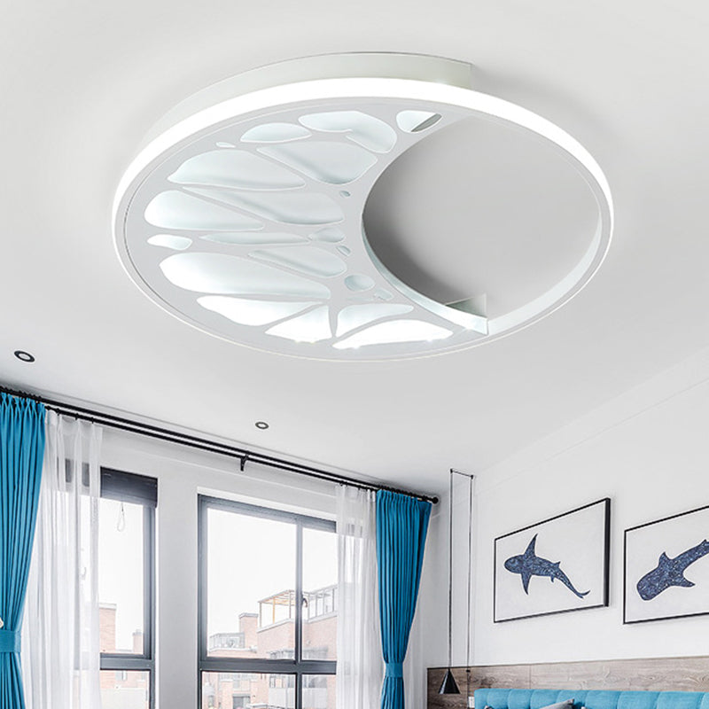 Acrylic Moon Shape Flush Light Contemporary LED Ceiling Flush in White for Bedroom, 16"/19.5" Wide White Clearhalo 'Ceiling Lights' 'Close To Ceiling Lights' 'Close to ceiling' 'Flush mount' Lighting' 732789