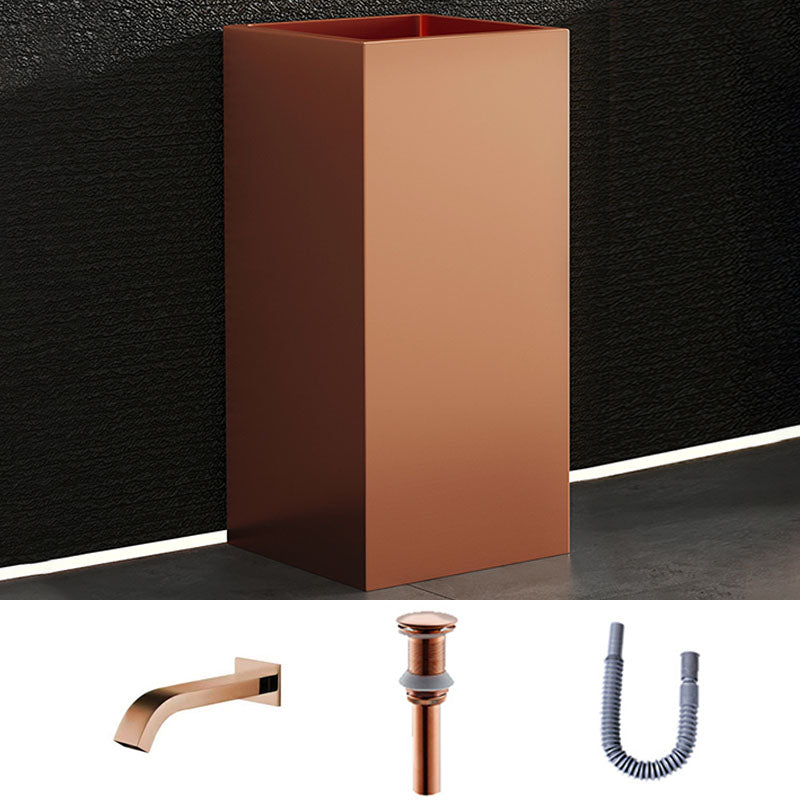 Contemporary Bathroom Sink with Pop-Up Drain Rectangular Metal Pedestal Bathroom Sink Rose Gold Square Sensor Faucet Sink with Faucet Clearhalo 'Bathroom Remodel & Bathroom Fixtures' 'Bathroom Sinks & Faucet Components' 'Bathroom Sinks' 'bathroom_sink' 'Home Improvement' 'home_improvement' 'home_improvement_bathroom_sink' 7327906