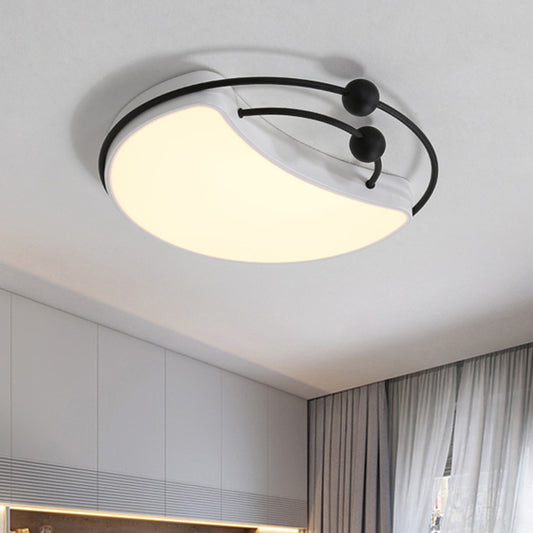 Minimalist Moon Flush Mount Light Fixture LED Metal Ceiling Lamp in White and Black with Recessed Diffuser, White/Warm Light Black-White Clearhalo 'Ceiling Lights' 'Close To Ceiling Lights' 'Close to ceiling' 'Flush mount' Lighting' 732795