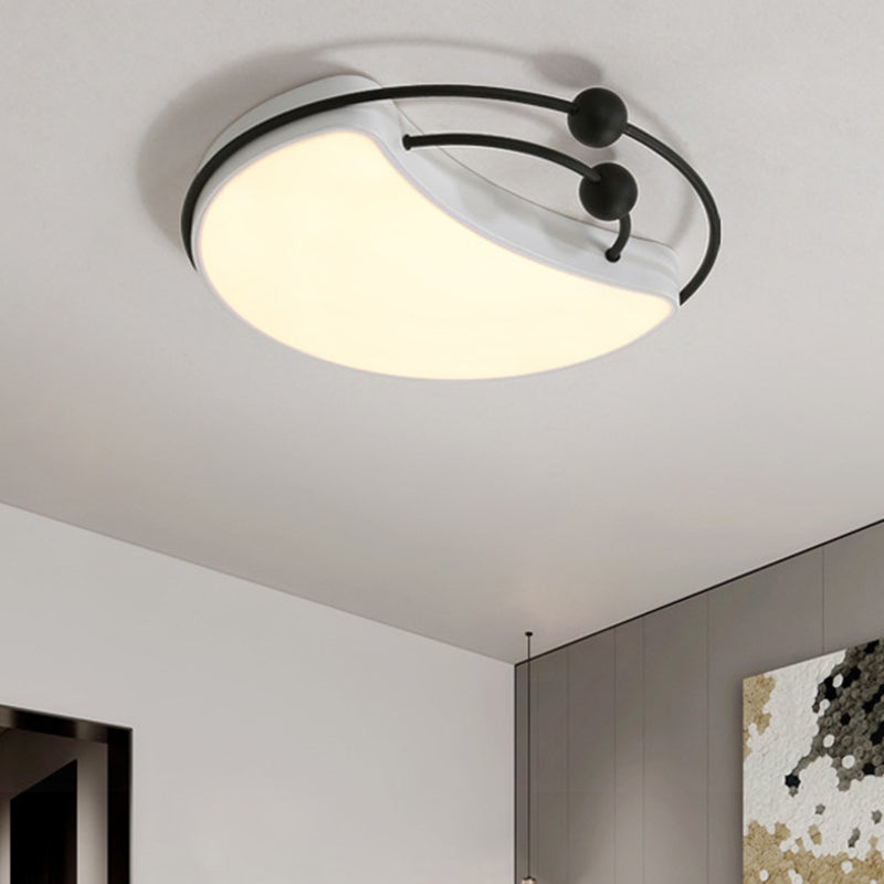 Minimalist Moon Flush Mount Light Fixture LED Metal Ceiling Lamp in White and Black with Recessed Diffuser, White/Warm Light Clearhalo 'Ceiling Lights' 'Close To Ceiling Lights' 'Close to ceiling' 'Flush mount' Lighting' 732796