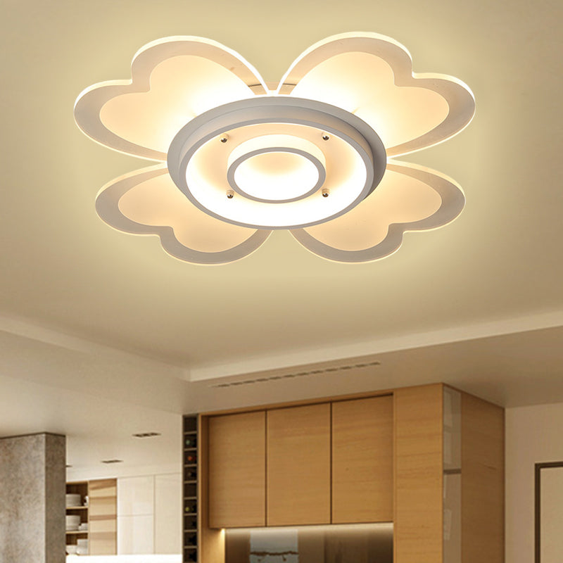 Flower Flush-Mount Light Fixture Modernism Acrylic 16"/19.5" W LED White Ceiling Lamp in Warm/White Light White Clearhalo 'Ceiling Lights' 'Close To Ceiling Lights' 'Close to ceiling' 'Flush mount' Lighting' 732824