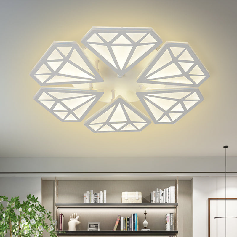 Diamond Acrylic Flush Lighting Contemporary LED White Semi Ceiling Mounted Fixture in Warm/White Light White Clearhalo 'Ceiling Lights' 'Close To Ceiling Lights' 'Close to ceiling' 'Semi-flushmount' Lighting' 732830