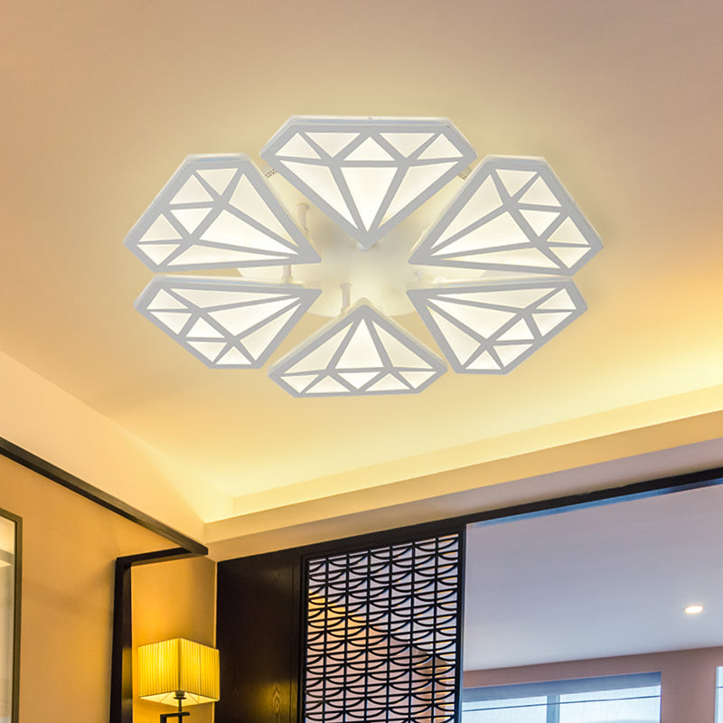 Diamond Acrylic Flush Lighting Contemporary LED White Semi Ceiling Mounted Fixture in Warm/White Light Clearhalo 'Ceiling Lights' 'Close To Ceiling Lights' 'Close to ceiling' 'Semi-flushmount' Lighting' 732831