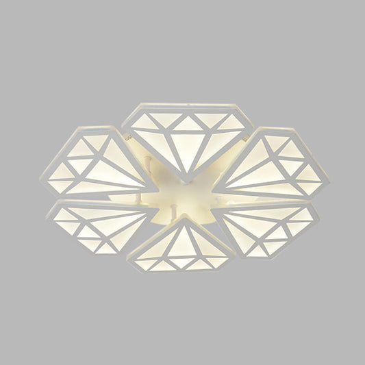 Diamond Acrylic Flush Lighting Contemporary LED White Semi Ceiling Mounted Fixture in Warm/White Light Clearhalo 'Ceiling Lights' 'Close To Ceiling Lights' 'Close to ceiling' 'Semi-flushmount' Lighting' 732833