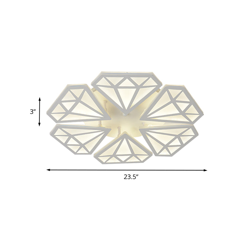 Diamond Acrylic Flush Lighting Contemporary LED White Semi Ceiling Mounted Fixture in Warm/White Light Clearhalo 'Ceiling Lights' 'Close To Ceiling Lights' 'Close to ceiling' 'Semi-flushmount' Lighting' 732834