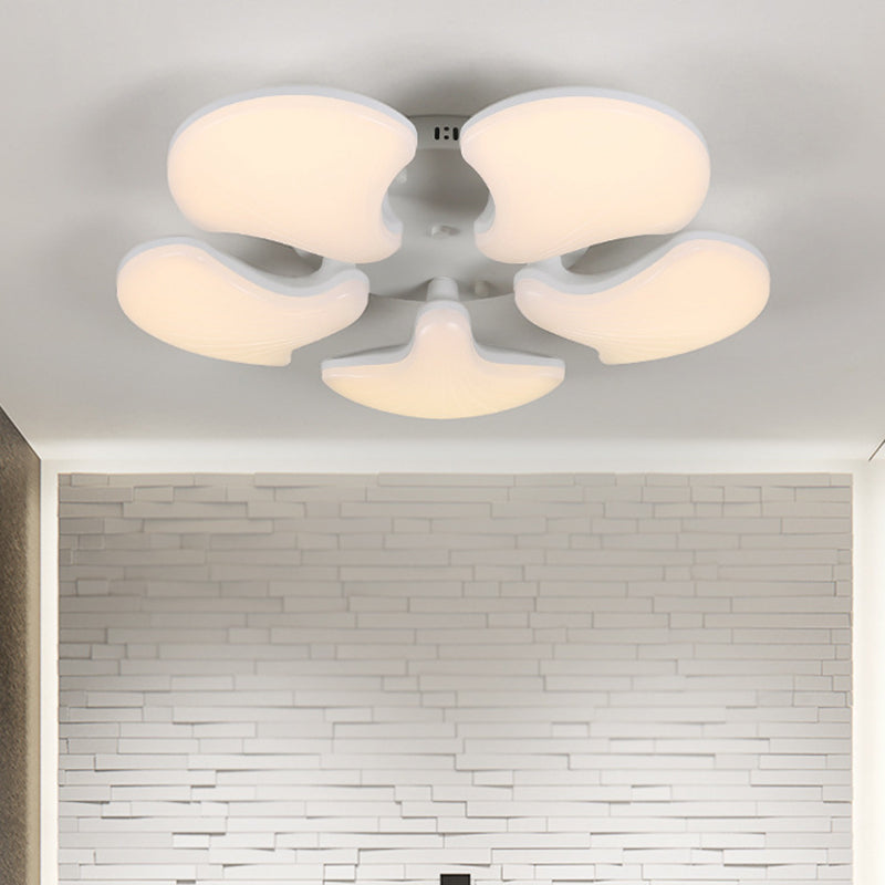 3/5 Heads Bedroom Flush Lighting Modernism White LED Ceiling Mounted Fixture with Shell Acrylic Shade, 23.5"/27.5" Wide White 27.5" Clearhalo 'Ceiling Lights' 'Close To Ceiling Lights' 'Close to ceiling' 'Flush mount' Lighting' 732845