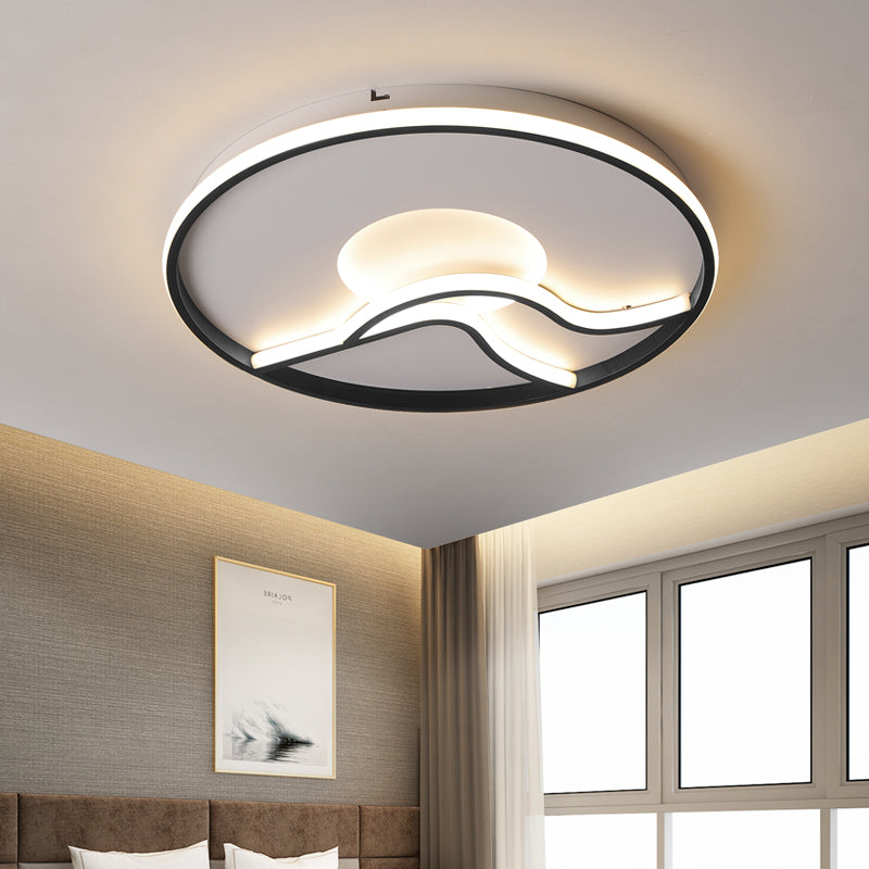 Minimalist LED Flush Ceiling Light Black Finish Round Flush Mounted Lamp in White/Warm Light for Bedroom, 16.5"/20.5" Wide Black Clearhalo 'Ceiling Lights' 'Close To Ceiling Lights' 'Close to ceiling' 'Flush mount' Lighting' 732865