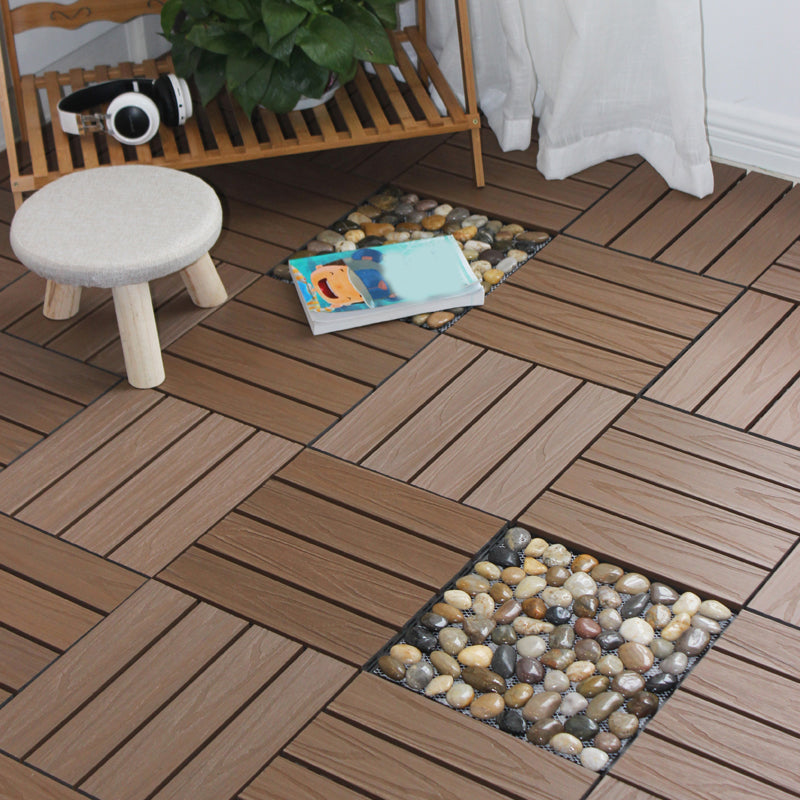 Outdoor Floor Board Stripe Composite Waterproof Square Deck Plank Teak 10-Piece Set Clearhalo 'Home Improvement' 'home_improvement' 'home_improvement_outdoor_deck_tiles_planks' 'Outdoor Deck Tiles & Planks' 'Outdoor Flooring & Tile' 'Outdoor Remodel' 'outdoor_deck_tiles_planks' 7328787