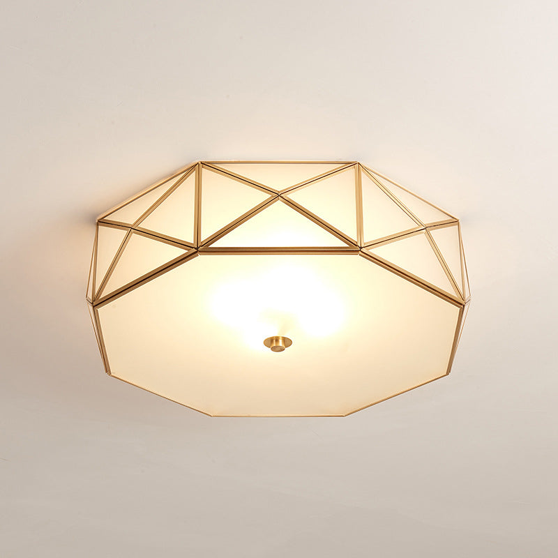 Opal Glass Geometric Drum Flush Lighting Modern 4/5 Lights Brass Finish Flush Mount Lamp, 16.5"/20.5" Width Brass Clearhalo 'Ceiling Lights' 'Close To Ceiling Lights' 'Close to ceiling' 'Flush mount' Lighting' 732882