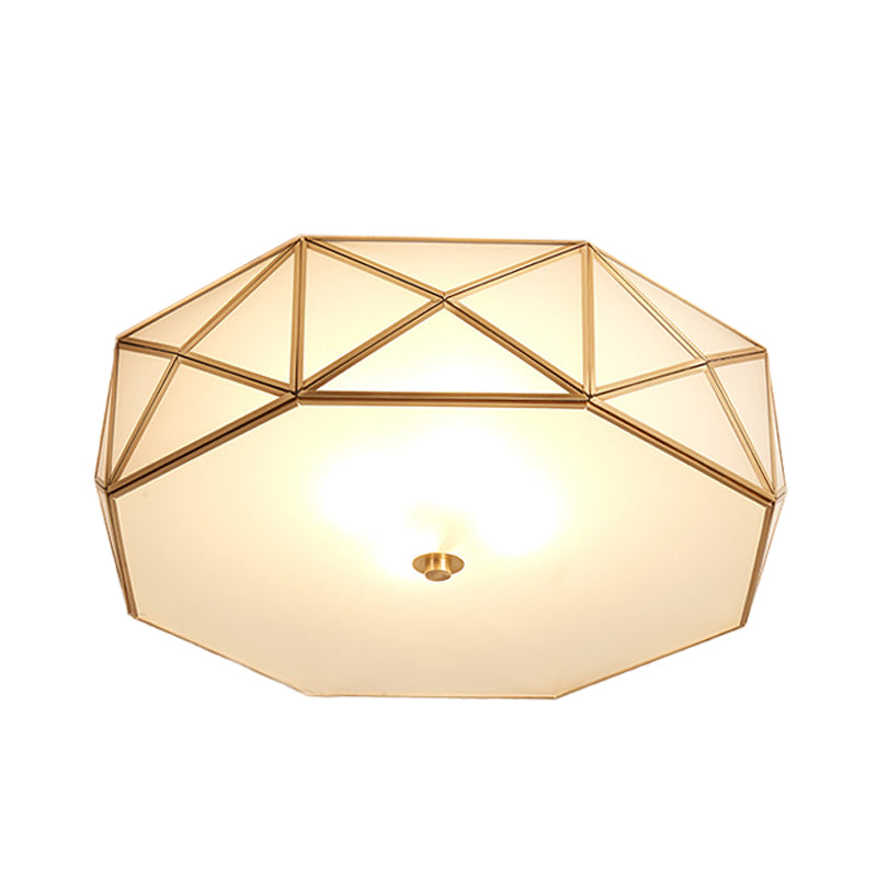 Opal Glass Geometric Drum Flush Lighting Modern 4/5 Lights Brass Finish Flush Mount Lamp, 16.5"/20.5" Width Clearhalo 'Ceiling Lights' 'Close To Ceiling Lights' 'Close to ceiling' 'Flush mount' Lighting' 732884