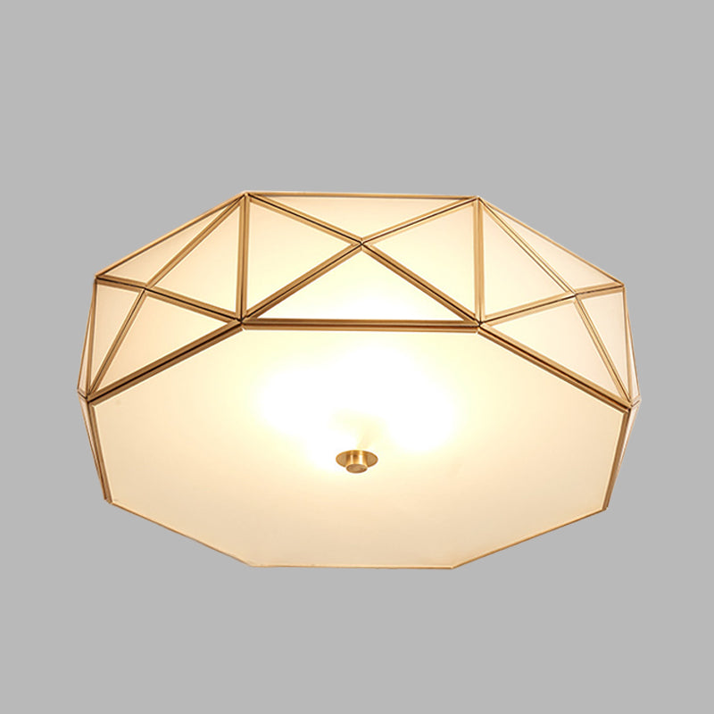 Opal Glass Geometric Drum Flush Lighting Modern 4/5 Lights Brass Finish Flush Mount Lamp, 16.5"/20.5" Width Clearhalo 'Ceiling Lights' 'Close To Ceiling Lights' 'Close to ceiling' 'Flush mount' Lighting' 732885