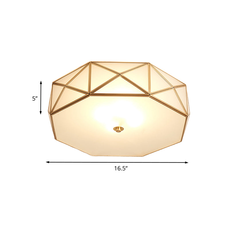 Opal Glass Geometric Drum Flush Lighting Modern 4/5 Lights Brass Finish Flush Mount Lamp, 16.5"/20.5" Width Clearhalo 'Ceiling Lights' 'Close To Ceiling Lights' 'Close to ceiling' 'Flush mount' Lighting' 732886