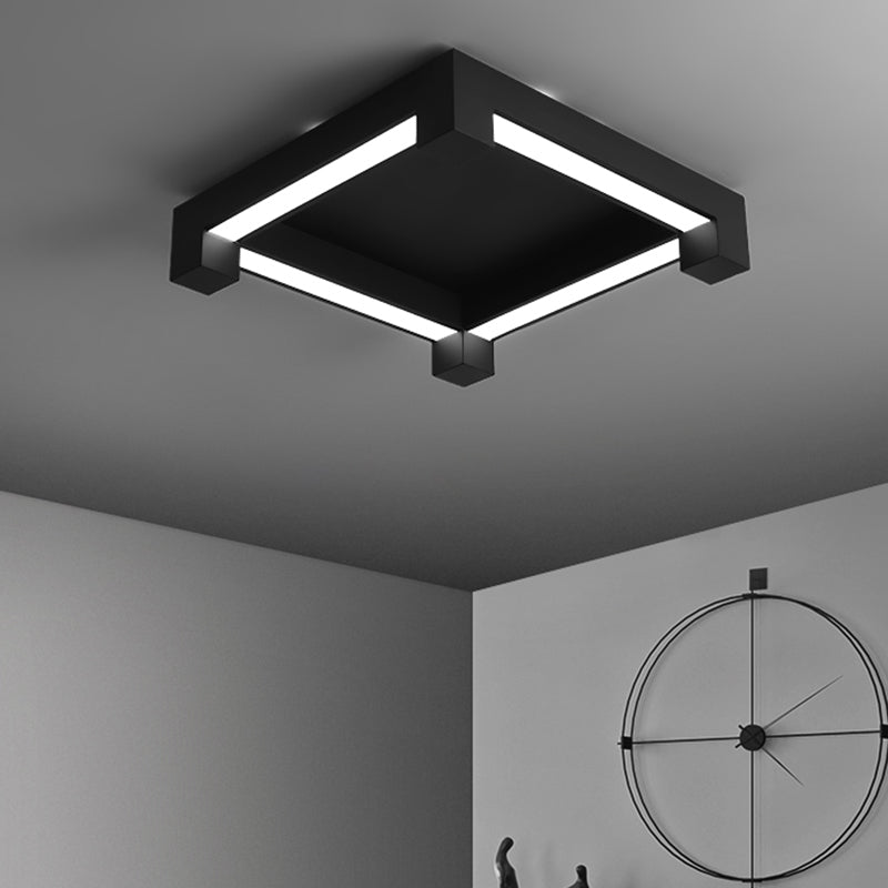 Black Squared Ceiling Flush Mount Modernism LED Metal Flushmount Lighting for Bedroom Black Clearhalo 'Ceiling Lights' 'Close To Ceiling Lights' 'Close to ceiling' 'Flush mount' Lighting' 732910