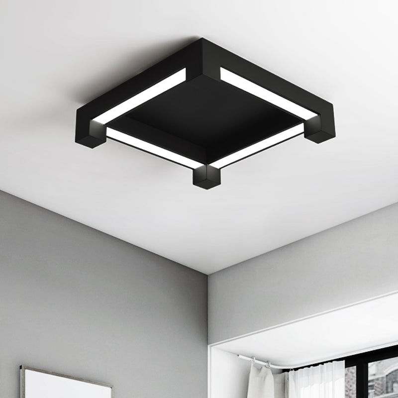 Black Squared Ceiling Flush Mount Modernism LED Metal Flushmount Lighting for Bedroom Clearhalo 'Ceiling Lights' 'Close To Ceiling Lights' 'Close to ceiling' 'Flush mount' Lighting' 732911