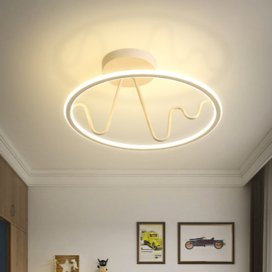 White Finish Ring and Spiral Line Flush Mount Simple LED Acrylic Semi Flushmount Lighting White Clearhalo 'Ceiling Lights' 'Close To Ceiling Lights' 'Close to ceiling' 'Semi-flushmount' Lighting' 732926