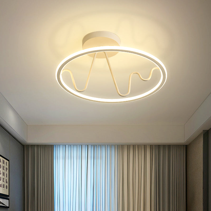 White Finish Ring and Spiral Line Flush Mount Simple LED Acrylic Semi Flushmount Lighting Clearhalo 'Ceiling Lights' 'Close To Ceiling Lights' 'Close to ceiling' 'Semi-flushmount' Lighting' 732927