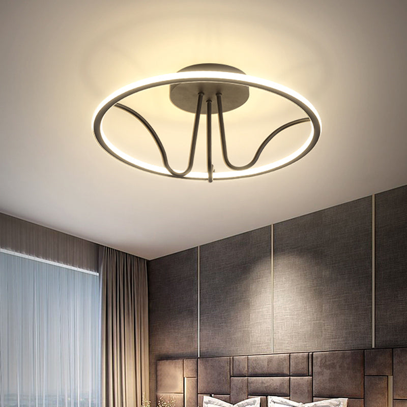 Minimalist Circular Semi Flush Mount Light Acrylic LED Bedroom Flush Ceiling Lamp in Black Clearhalo 'Ceiling Lights' 'Close To Ceiling Lights' 'Close to ceiling' 'Semi-flushmount' Lighting' 732938