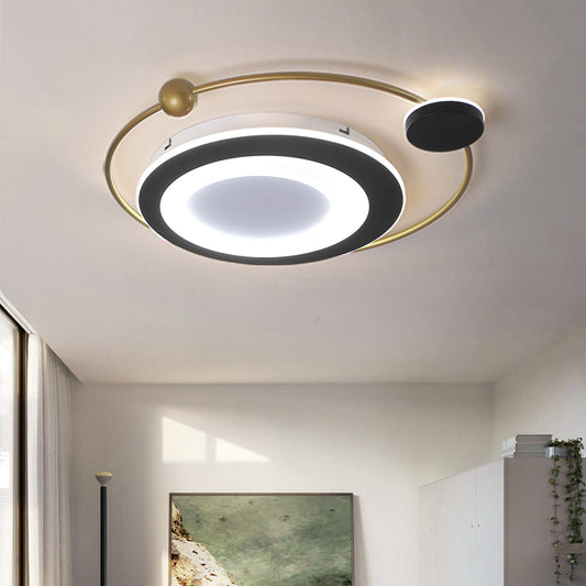 Round Bedroom Flush Mount Light Fixture Metal 16.5"/20.5" W LED Modernism Ceiling Flush in Black and Gold, Warm/White Light Black-Gold Clearhalo 'Ceiling Lights' 'Close To Ceiling Lights' 'Close to ceiling' 'Flush mount' Lighting' 732953