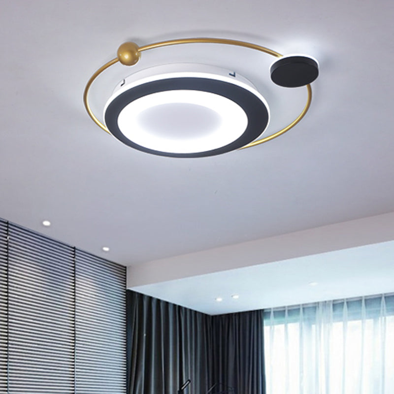 Round Bedroom Flush Mount Light Fixture Metal 16.5"/20.5" W LED Modernism Ceiling Flush in Black and Gold, Warm/White Light Clearhalo 'Ceiling Lights' 'Close To Ceiling Lights' 'Close to ceiling' 'Flush mount' Lighting' 732954