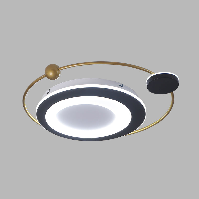 Round Bedroom Flush Mount Light Fixture Metal 16.5"/20.5" W LED Modernism Ceiling Flush in Black and Gold, Warm/White Light Clearhalo 'Ceiling Lights' 'Close To Ceiling Lights' 'Close to ceiling' 'Flush mount' Lighting' 732956