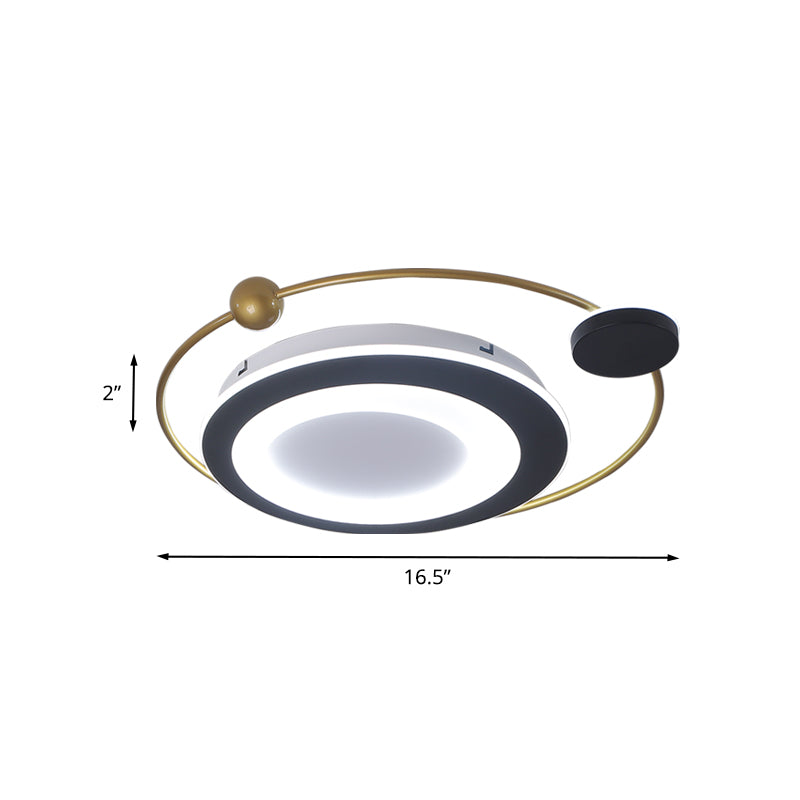 Round Bedroom Flush Mount Light Fixture Metal 16.5"/20.5" W LED Modernism Ceiling Flush in Black and Gold, Warm/White Light Clearhalo 'Ceiling Lights' 'Close To Ceiling Lights' 'Close to ceiling' 'Flush mount' Lighting' 732957