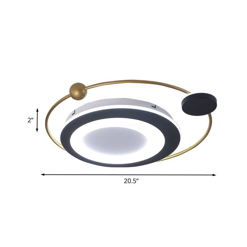 Round Bedroom Flush Mount Light Fixture Metal 16.5"/20.5" W LED Modernism Ceiling Flush in Black and Gold, Warm/White Light Clearhalo 'Ceiling Lights' 'Close To Ceiling Lights' 'Close to ceiling' 'Flush mount' Lighting' 732958