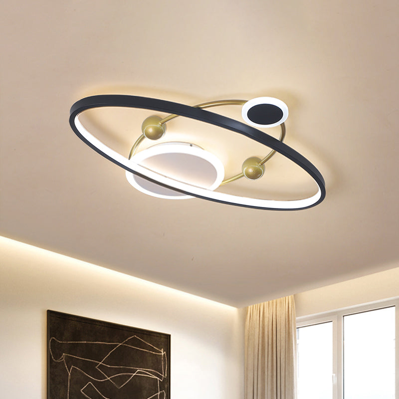 Black and Gold Oval Ring Flushmount Lighting Modern LED Metallic Flush Ceiling Lamp in Warm/White Light, 20.5"/24.5" Wide Black-Gold Clearhalo 'Ceiling Lights' 'Close To Ceiling Lights' 'Close to ceiling' 'Flush mount' Lighting' 732964