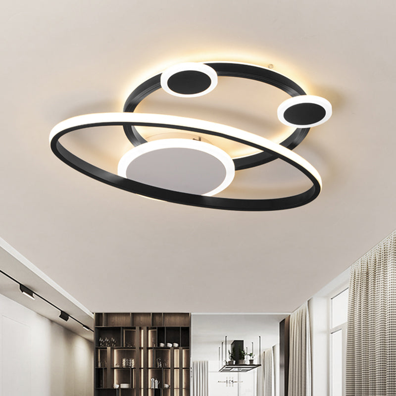 16.5"/20.5" W Oval Ring Flush Mount Light Modernist Acrylic LED Bedroom Close to Ceiling Lamp in Black, Warm/White Light Black Clearhalo 'Ceiling Lights' 'Close To Ceiling Lights' 'Close to ceiling' 'Flush mount' Lighting' 732970