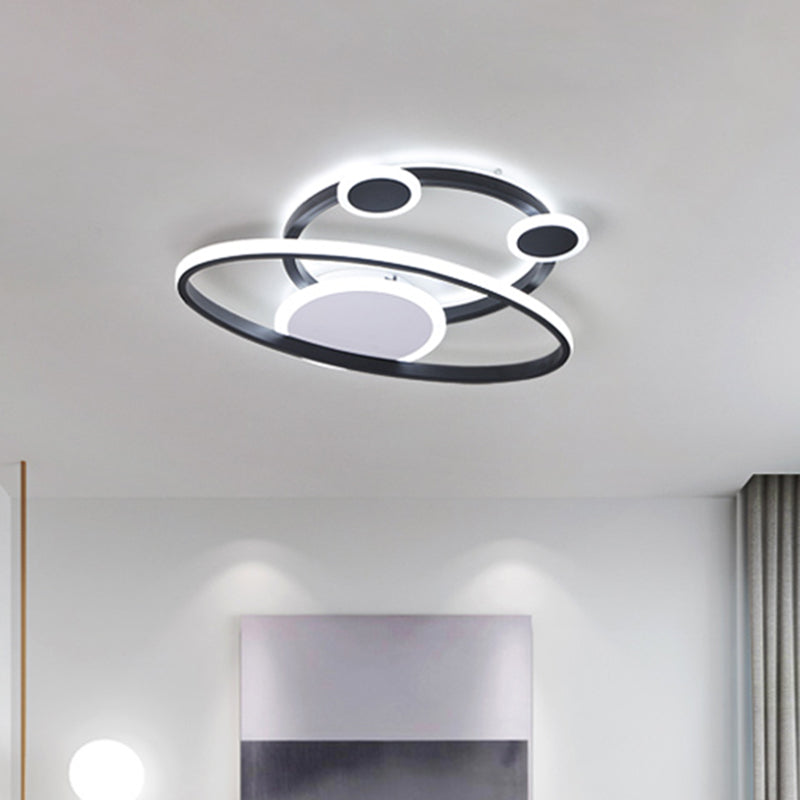 16.5"/20.5" W Oval Ring Flush Mount Light Modernist Acrylic LED Bedroom Close to Ceiling Lamp in Black, Warm/White Light Clearhalo 'Ceiling Lights' 'Close To Ceiling Lights' 'Close to ceiling' 'Flush mount' Lighting' 732971