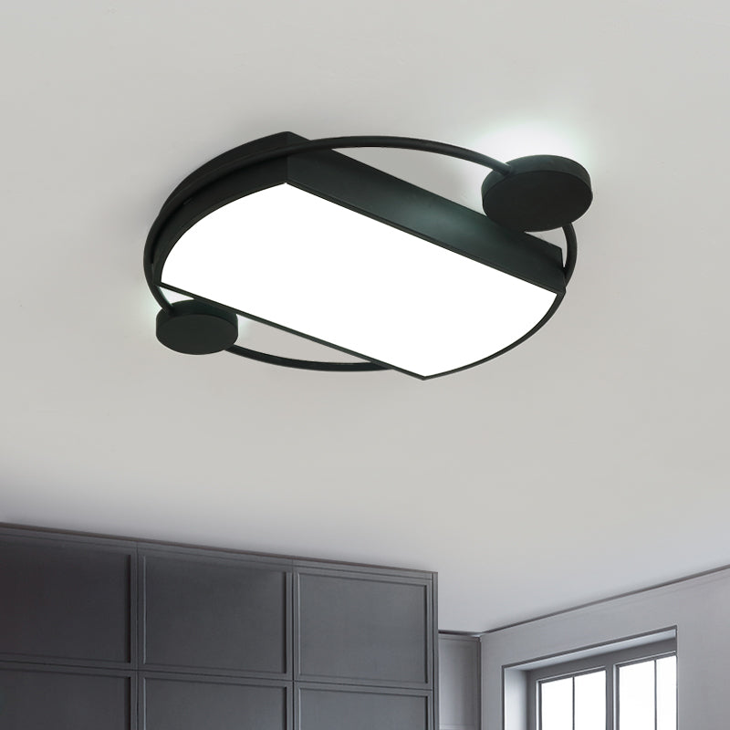 Ring and Rectangle Flushmount Lighting Modernist Metal 16"/19.5" Wide LED Black Ceiling Mounted Fixture Black Clearhalo 'Ceiling Lights' 'Close To Ceiling Lights' 'Close to ceiling' Lighting' 732981